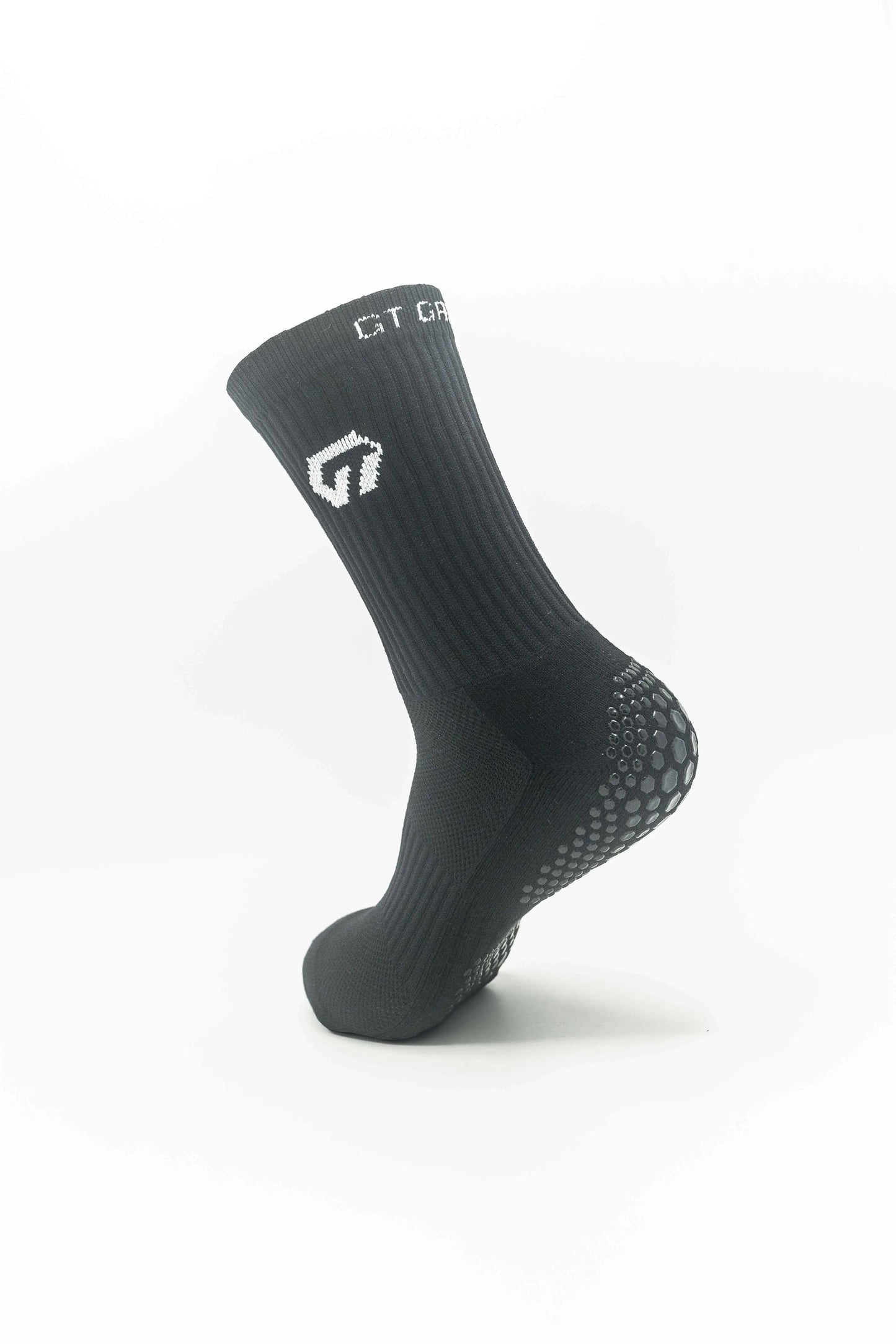 Black GT GRIP Socks football - Left Back View, Perfect for Soccer, Basketball, Padel, Tennis - Highlighting Heel Grip