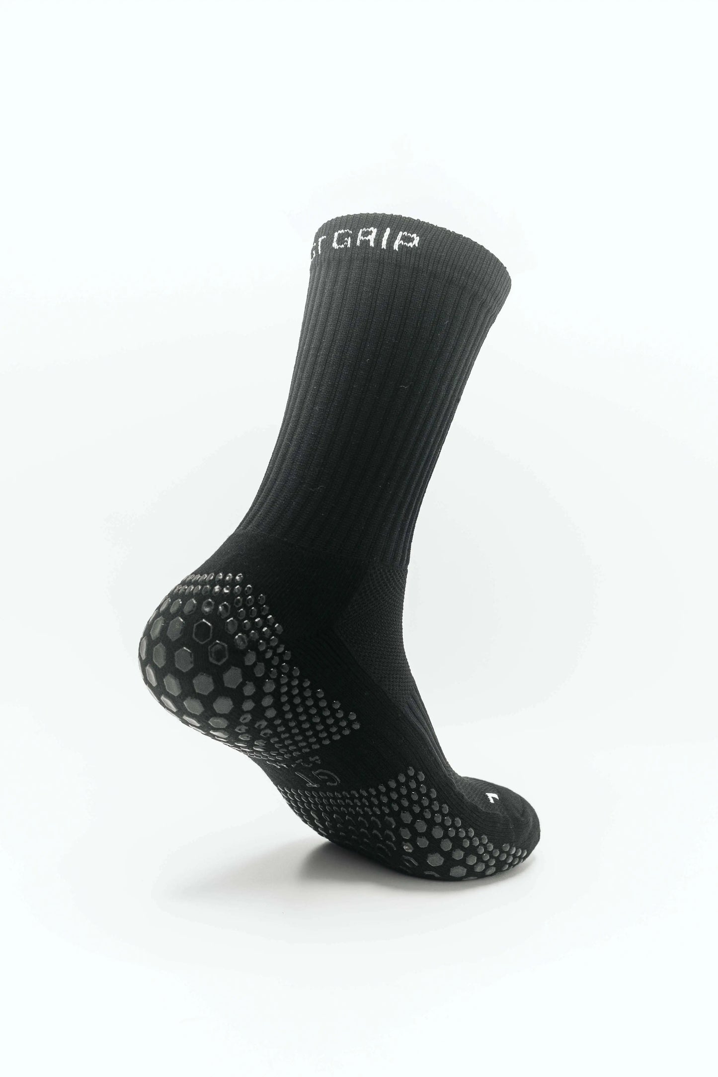 Black GT GRIP Socks Crew - Right Back View, Enhanced Stability and No-Slip Design for Confident Performance in Shoes